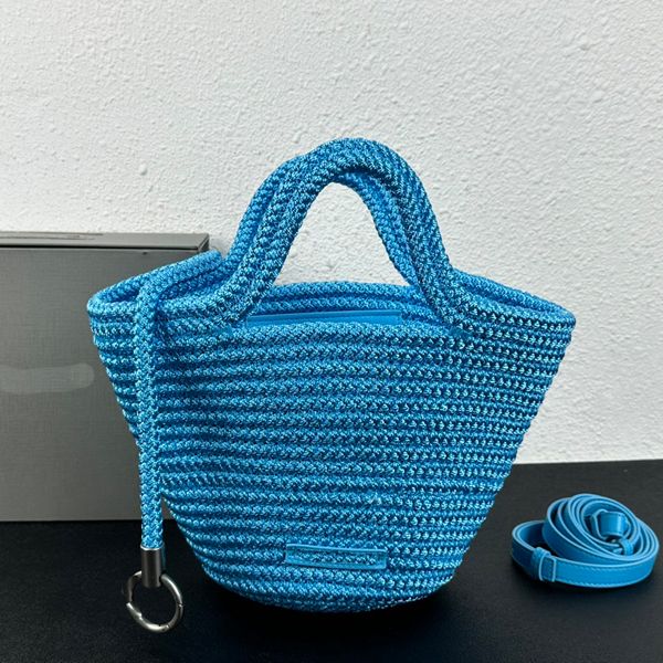 Neue IBIZA-Gemüsekorbtaschen, große Kapazität, Nylon-Strickgewebe, Einkaufstasche, Damen-Designer-Handtasche, Urlaubseinkaufstasche, modische Strandtasche, fächerförmige Tragetasche