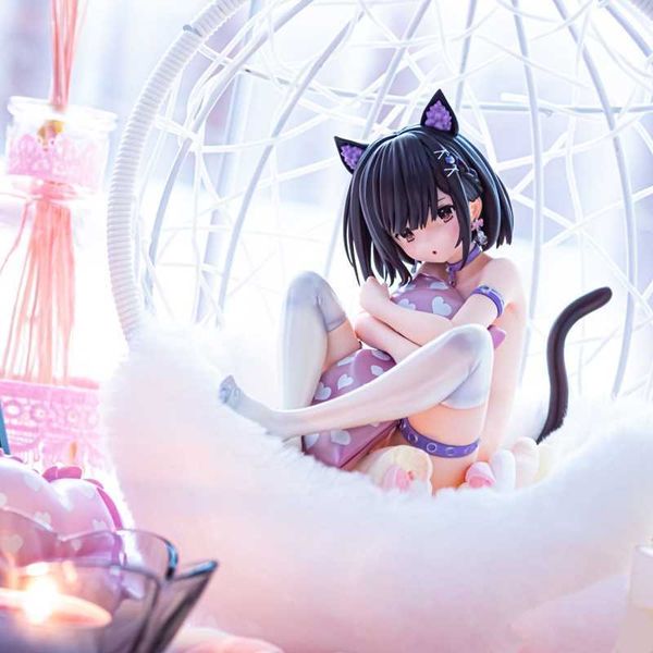Figuras de brinquedo de ação anime personagem molho figura bonito sentado gato orelha menina abraço travesseiro sexy maiô ornamento modelo desktop 15cm