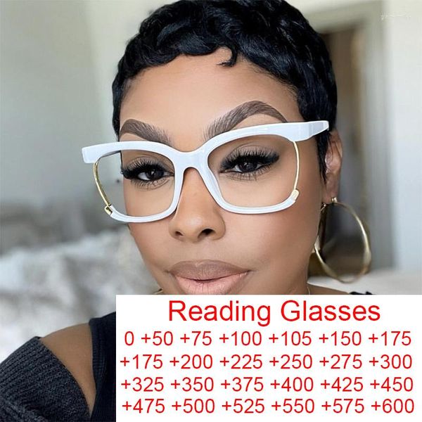 Güneş gözlüğü beyaz yarım çerçeve kare okuma gözlükleri kadınlar erkekler mavi ışık engelleme presbiyopi gözlükler 2023 moda optik gözlük 2