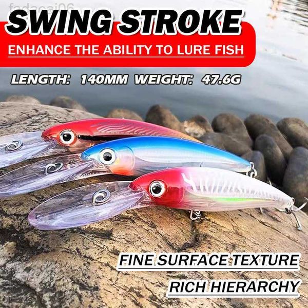 Köder lockt 1 Stück 140 mm 47,6 g Big Trolling Minnow Fishing Isca Künstliches Tieftauchen Meerwasser Peche Bass Lure Minnow Wobbler Fishing 9131 HKD230710