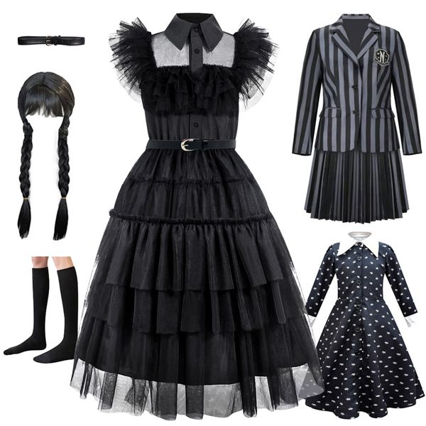 Девушка платья в среду чернокожие кружевные хэллоуин платье по случаю дня рождения девочка Ролевая игра 4 12 лет 230707