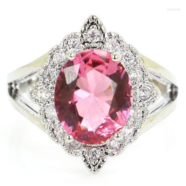 Cluster-Ringe, 4 g, Ring aus massivem 925er Sterlingsilber, auffälliger rosa Morganit, grüner Peridot, lila Spinell, Alltagskleidung für Damen