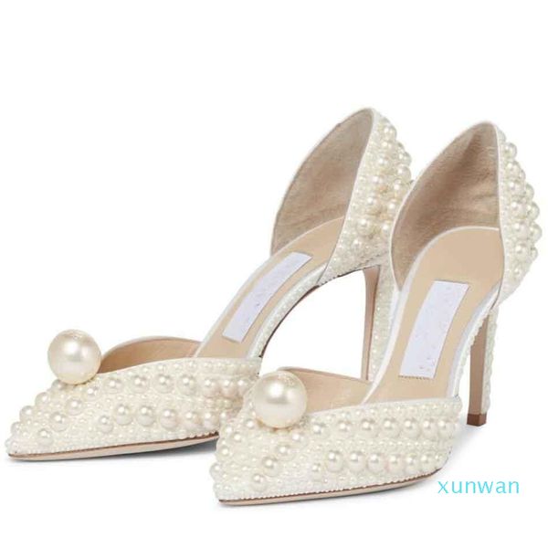 Идеальные вечерние сандалии одежда обувь плоские белые атласные насосы с всеобъемлющим украшением из жемчуга романтические элегантные свадебные свадебные вечерние сандалии