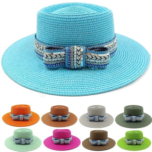 Chapéu de Sol Laço Diamante Acessórios Lago Azul Verão Chapéu de Aba Larga Chapéu de Palha de Viagem Chapéu de Praia Masculino e Feminino Gorras Homebre