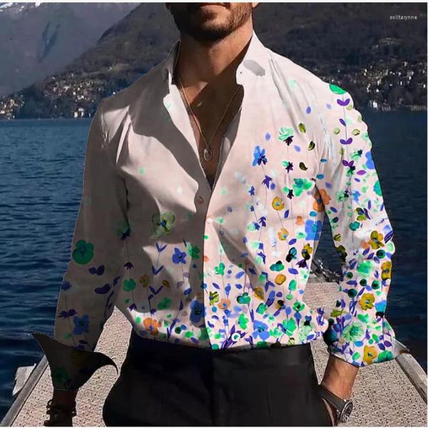 Herrenhemden 2023 Hawaiianische Blumen-Cardigan-Männer-Langarmhemd 3D-gedruckte Slim-Fit-Kleidung Lässige Party-Tops