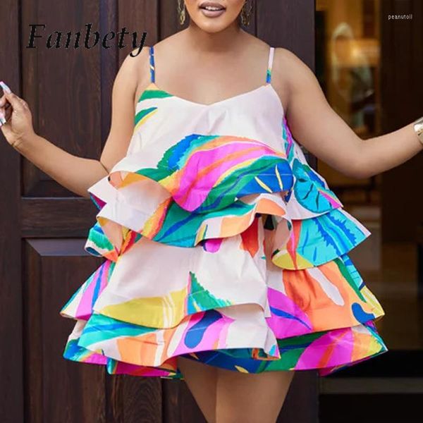 Vestidos casuais verão uma peça 2023 feminino corte baixo babados vestido curto sexy estilingue bolo colorido festa senhora sem costas sem mangas