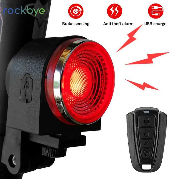 Fahrradschlösser Rockbye Bicyc Rücklichtalarm mit rotem Fahrrad Smart Sensoring Rücklicht Bremswarnlampe Radfahren Anti-Tht Sicherheitsalarm HKD230710