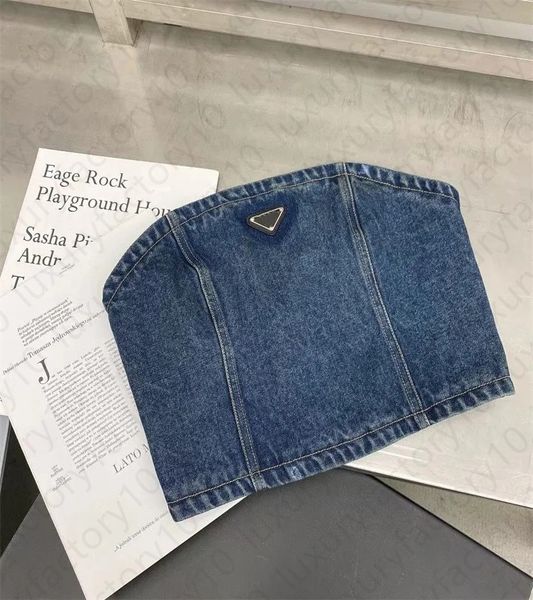 Kadın Denim Tankları Kırpma Üst Camisole Kadın İnce Kısa Sokak Giyim Patchwork Tüp İnce Tank Boyutu SML