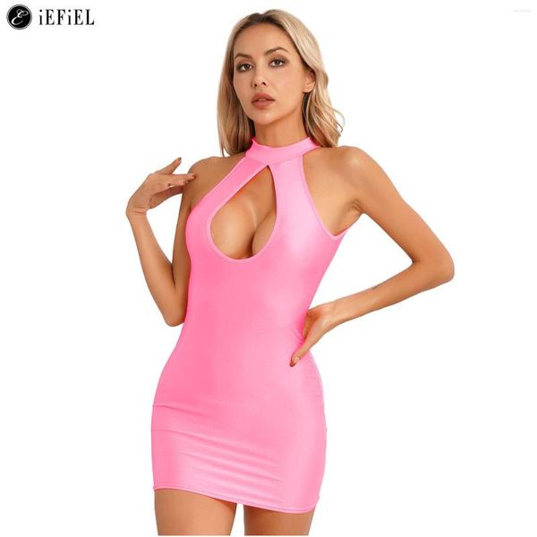 Vestidos Casuais Feminino Sexy Bodycon Dress Outfit Halter Backless Cut Out Mini Lingerie Com G-string Pole Dancing Rave Party Boate