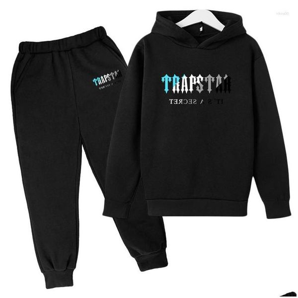 Herren-Trainingsanzüge Marke Trapstar Bedruckter Trainingsanzug Jungen und Mädchen 2-teiliger Hoodie-Sweatshirt-Jogginganzug 4-11 Jahre Kinder Drop Dhbig