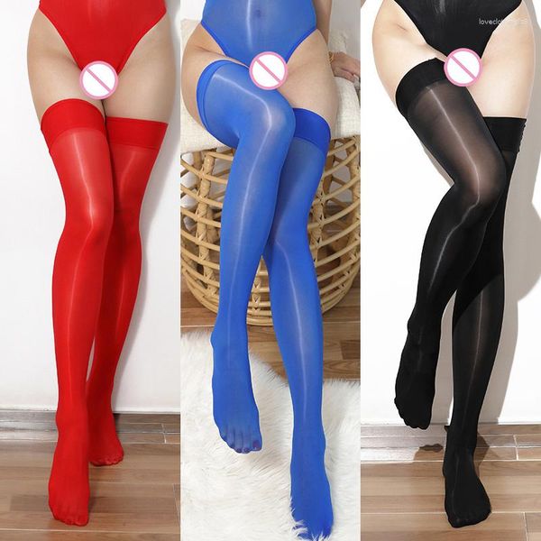 Женские носки 8D сексуальные масла блестящие высокоэластичные чулки для бедра и прозрачные колена