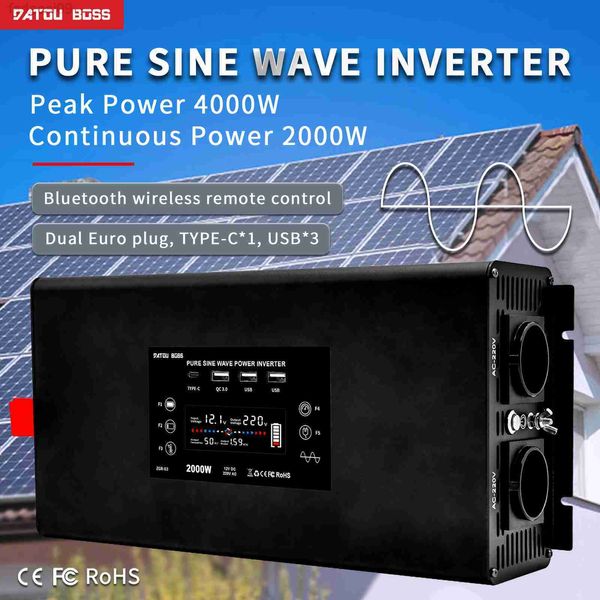 Стартер для прыжков автомобиля Datouboss Pure Sine Wave 4000W Солнечная DC 12V 24 В 36 В 48 В 60 В до AC 220V 230 В инвертор непрерывная мощность 2000 Вт HKD230710