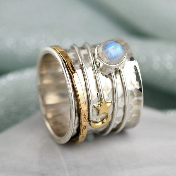 Винтажная луна звезда спиннер кольца для женщин для женщин забивает звездное небо -кольцо Широкая группа Antive Teargiety Turning Jewelry Gifts