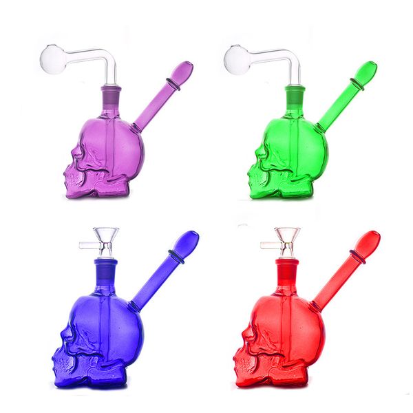 1 pçs Cachimbos de água Mini Dab Rigs Skull Heady Glass queimador de óleo Bongs Tubos de água Reciclador exclusivo Water Bong Bubbler apanhador de cinzas com pote de óleo downstem