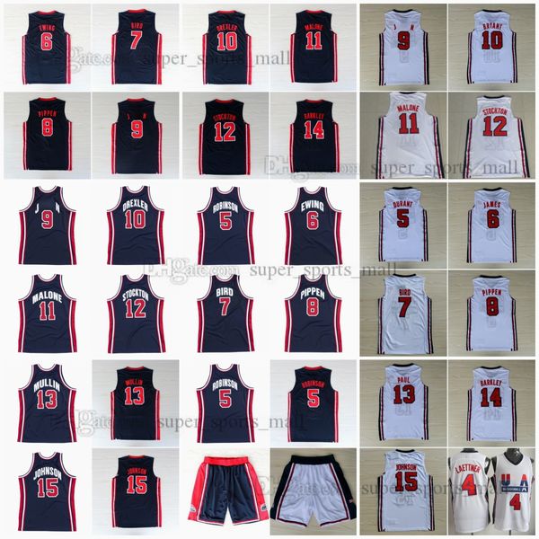 1992 Dream Team Retro Basketball Maglie 7 Bird 5 Robinson 10 Drexler 8 Pippen 11 Malone 12 Stockton 13 Mullin 15 Johnson14 Barkley 4 Laettner