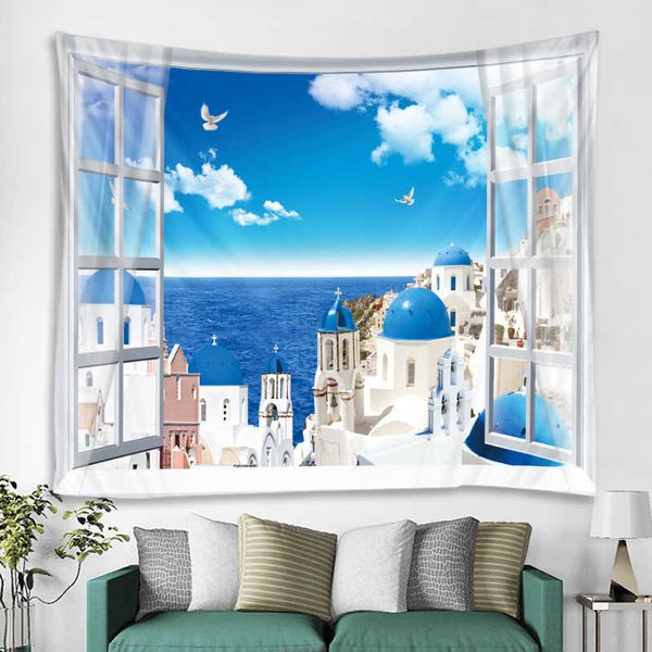 Tapeçarias Sea Castle 3D Impressão Tapeçaria Pendurada Decorativa Parede Tapete Cama Folha Decoração de Casa Sofá Lance