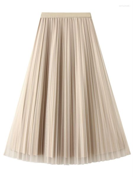 Röcke 2023 Mode Frauen Lange Tüll Rock Plissee A-linie Layered Tutu Hohe Taille Hochzeit Party Elastische Mesh Flowy maxi