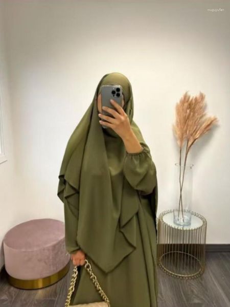 Abbigliamento etnico Abaya con lungo Hijab Khimar Jilbab Set Abito da donna musulmana Abito da preghiera Ramadan Eid Niqab Dubai Turchia Burka islamico