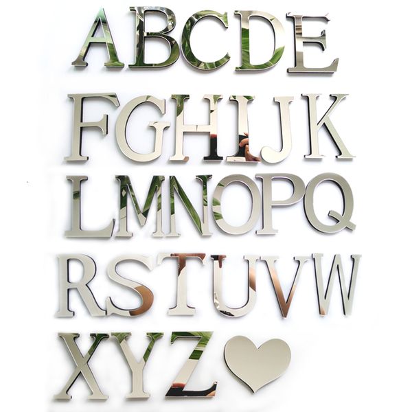 3D-Wandpaneel mit englischen Buchstaben, Acrylspiegel, DIY-Wandaufkleber für Zuhause, moderne Persönlichkeit, Heimaufkleber, innovative Buchstabenanpassung 230707