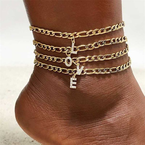 Fußkettchen Kristall a z Buchstabe Initiale Armband für Frauen Cuban Link Fußkettchen Edelstahl Strand Bein Fußketten Großhandel 230607