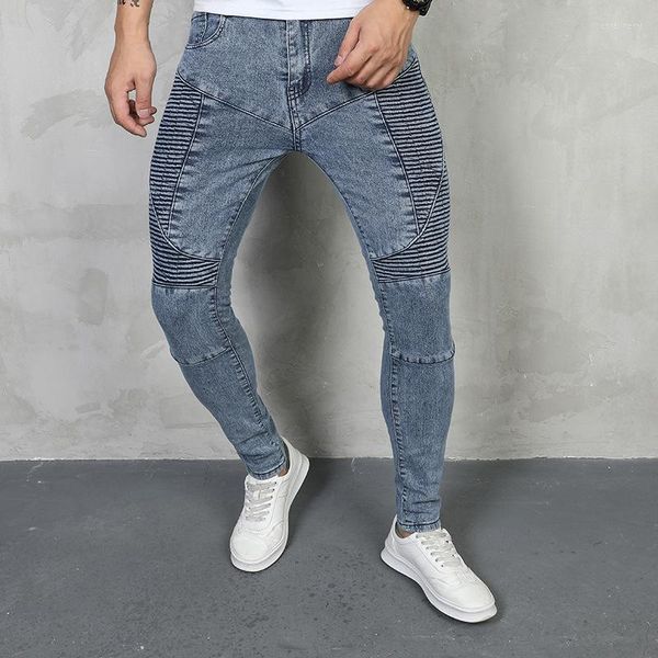 Jeans da uomo High-end Harajuku Moda Abbigliamento di lusso Streetwear Stretch DenimSlim For Men Pantaloni blu