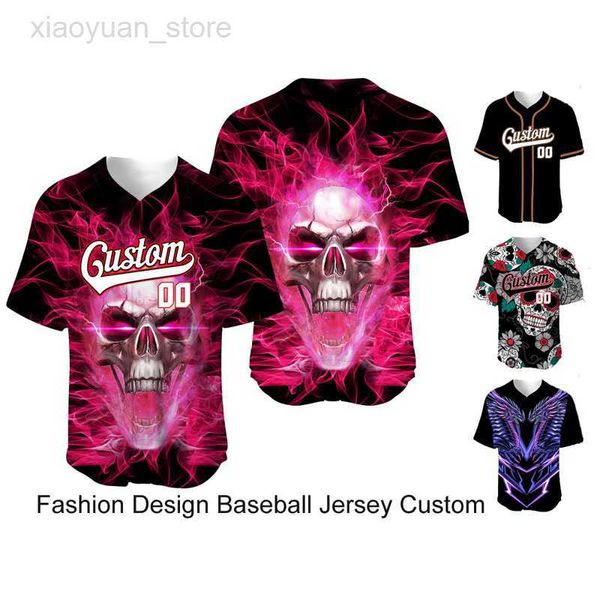 Herrenjacken Mode Black Skull Baseball Jersey für Männer Hemd Custom Design Baseball Uniform Softball Sublimation Blanks T-Shirt Training HKD230710