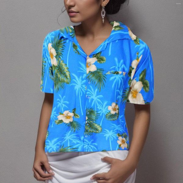 Kadın bluzları çiçek baskısı gömlek frontpocket funky bluz zarif bluz düğmesi gündelik en iyi kısa kollu üstler artı boyutlu tişört