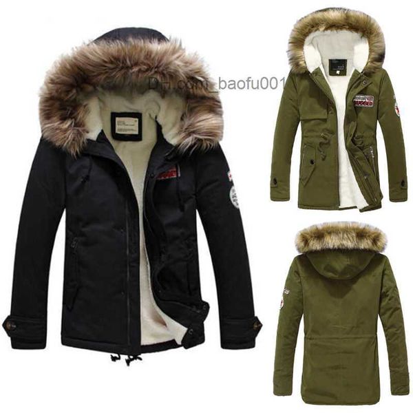 Jaquetas Masculinas Atacado- Novo Casaco Masculino de Pele Falsa Longo de Inverno Jaqueta com Capuz Parka Sobretudo Z230710