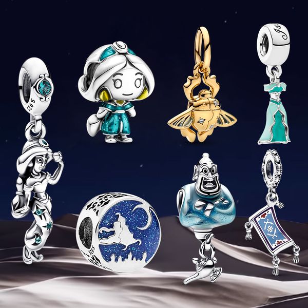 S925 Gümüş Aladdin Charms Prenses Jasmine Örümcek Boncuklar Diy Fit Kolye Kadınlar Tasarımcı Mücevherleri Orijinal Bilezik Kolye Aşk Hediyesi Kutu