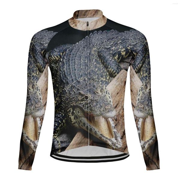 Giacche da corsa 2023 Crocodile Uomo Inverno Thermal Fleece Maglia da ciclismo Manica lunga Bicicletta MTB Cappotto Abbigliamento sportivo bici da strada