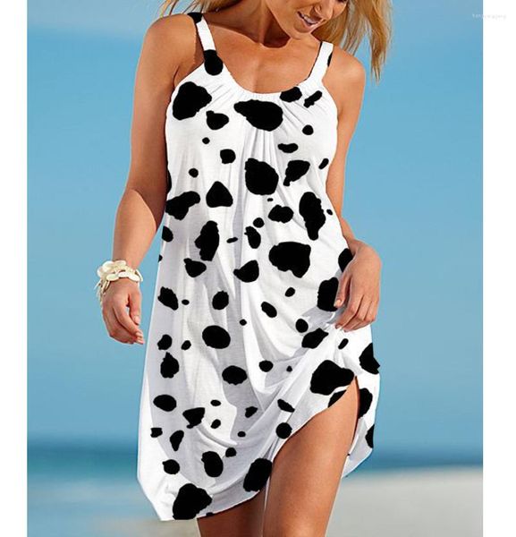 Vestidos casuais femininos vestido suspenso de vaca 2023 verão curto sexy estilo ocidental saia de praia