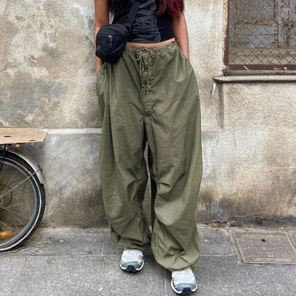 Pantaloni da donna Cargo da donna Pantaloni larghi da donna gotici retrò Tinta unita Pantaloni larghi a vita bassa Hip Hop Pantaloni elastici con cavallo profondo