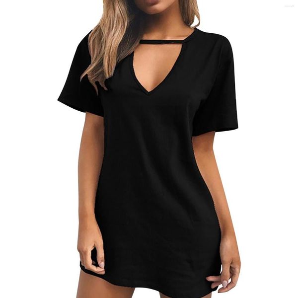 Freizeitkleider Damen Sommer Sexy Tiefer V-Ausschnitt Kurzes Baumwollkleid Für Frauen Haus T-Shirt