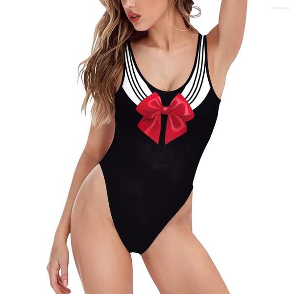 Roupa de banho feminina maiô de natação de peça única verão respirável mergulho japonês anime cosplay o-neck sem mangas para mulheres terno suft