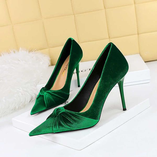 Décolleté con tacchi alti da donna verde scuro Scarpe eleganti da sera con punta a punta e farfallino