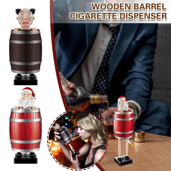 Dispensador de porta-caixa de cigarro engraçado para organização de limpeza Papai Noel em barril de madeira Brinquedo pop-up presente para homem 230710