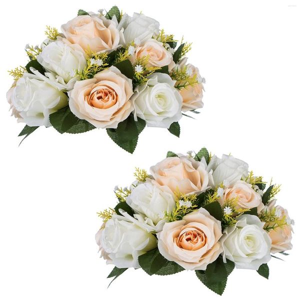 Flores decorativas falsas, arranjo de bola de flores, buquê de plástico, rosa com base artificial para peças centrais de casamento, festa, decoração de casa