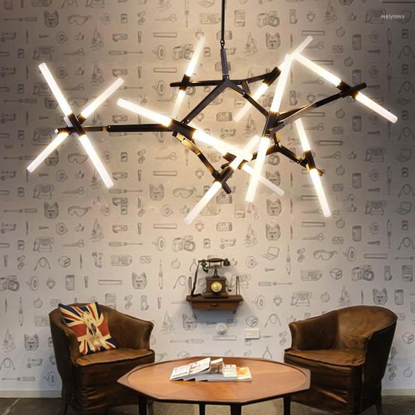 Pendelleuchten LED-Kunst-Kronleuchter-Lampen-Licht-Raum-Dekor Feiner Zylinder Minimalistischer Loft-Retro-Netz-Rot-kreativer Baum-Zweig Live-Hängen