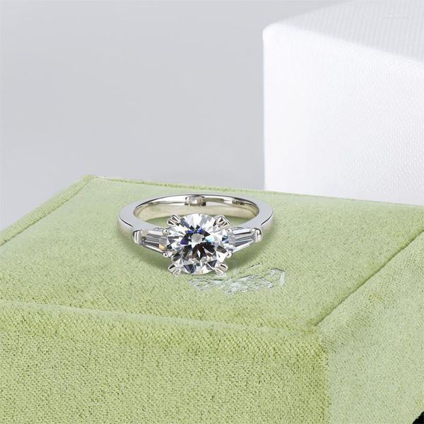 Cluster Rings IOGOU 2.0 Round D Color Moissanite Anello di fidanzamento con GRA per le donne Gioielli da sposa in argento sterling 925 con tre pietre