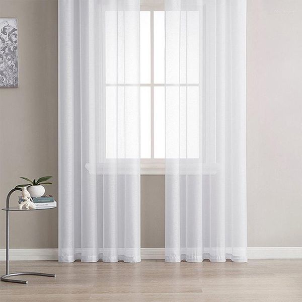 Cortina branca de tule transparente cortinas voile gaze cortina painel janela pendurada para sala de estar cozinha casa