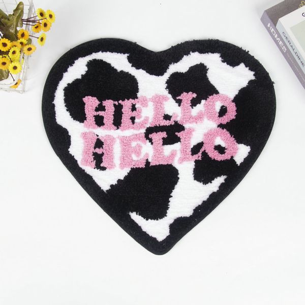 Carpete Tufting Soft Love Heart Shape Hello Letter Tapete para Sala de Estar Banheiro Antiderrapante Tapete Absorvente para Decoração de Quarto de Meninas 230710