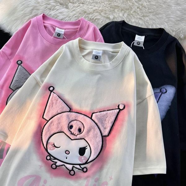 Damen T-Shirts Cartoon Lose T-Shirt Y2k Oversize Damen Baumwolle bestickt Paar Sommer Tops 2023 Mode Koreanische Version Sweet Cool