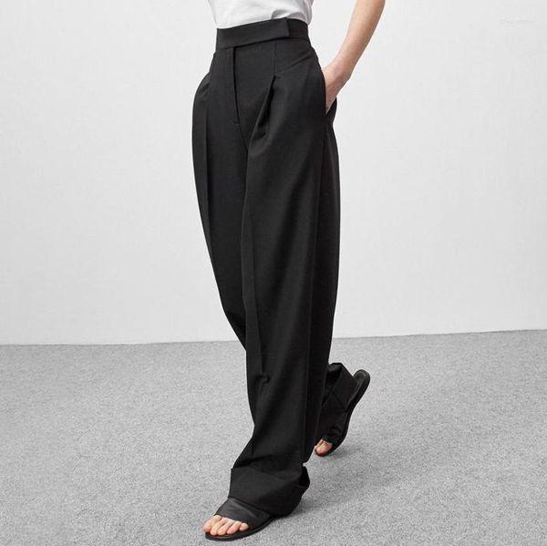 Pantaloni da donna Palazzo a pieghe nere Pantaloni a vita alta casual da donna Pantaloni da lavoro Pantaloni lunghi da ufficio larghi Capris da donna