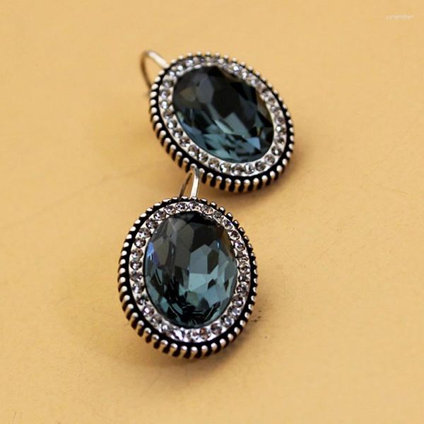 Ohrstecker MOONROCY Alte Silberfarbe Blaue Kristallgeometrie Für Frauen Mädchen Geschenk Tropfen Oval Vintage-Schmuck Großhandel