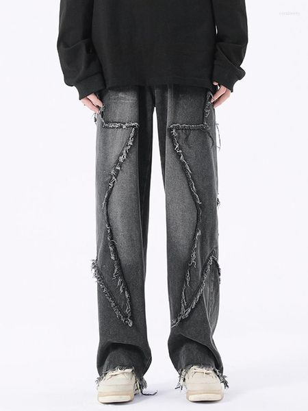Herren Jeans American Retro Baggy Boyfriend Für Männer Sommer Koreanische Mode Breite Bein Hosen Stickerei Y2k
