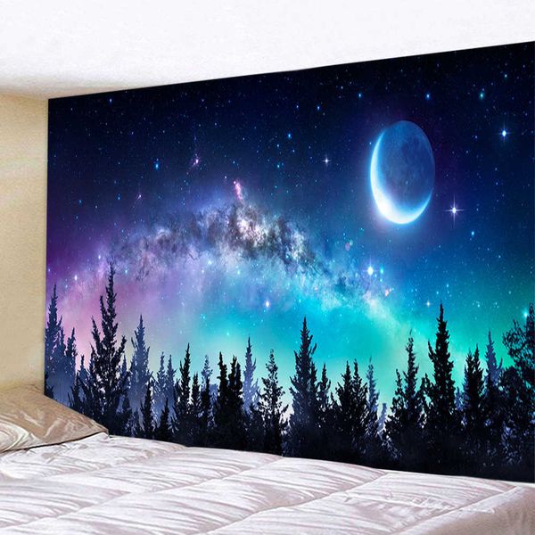 Tapeçarias personalizáveis noite céu estrelado tapeçaria fogueira noite céu galáxia paisagem parede pendurado quarto sala de estar fundo da parede