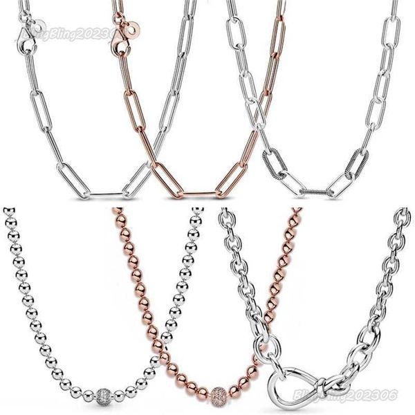 Anhänger Halsketten Original S925 Chunky Unendlichkeit Knoten Perle Pave Me Link Schlange Kette Schiebe Halskette Für Perle Charme DIY Schmuck