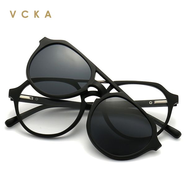 VCKA Custom Myopia Hyperopia Magnet Clip on Sunglasses 2023 New Square 5 Lens Men Women Glasses Night Vision Driving Eyewear