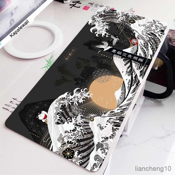 Mouse Pads Pulso Preto e Branco Wave Art Mouse Pad XXL Grande Computador Mousepad Cool Gaming Cartoon Pad para Mouse Teclado Tapete de Mesa R230710