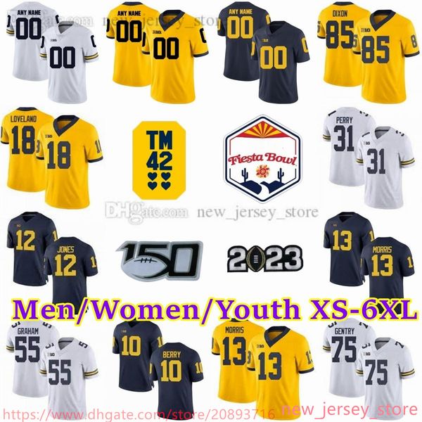 Personalizado S-6XL NCAA Michigan Wolverines College Football costurado Jerseys 75 Andrew Gentry 55 Mason Graham 30 Jimmy Rolder 13 Tyler Morris 31 Jalen Perry 18 Eyabi Okie